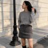 Women's High Waist Gray Wool Blend A-line Skirt - Petite Plus, Autumn/Winter 2026 Collection, Elastic Hip Wrap, Short Length