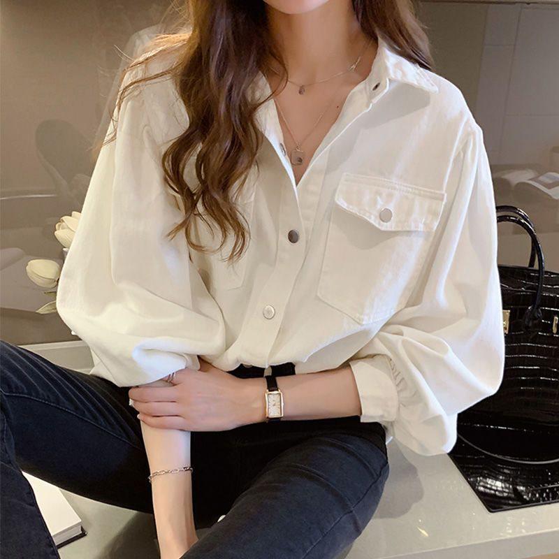 

Women s White Denim Jacket: Loose Slimming Spring/Autumn Outerwear for Petite Workwear 2XL (Recommended 136-146 jin) белый