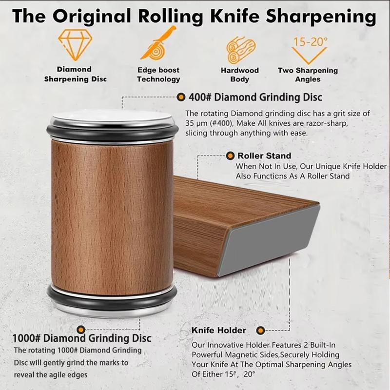 Portable Knife Sharpener Magnetic Knife Holder Diamond Sharpening Stone Kit 15 and 20 Degrees Angle Roller Kitchen Accessory