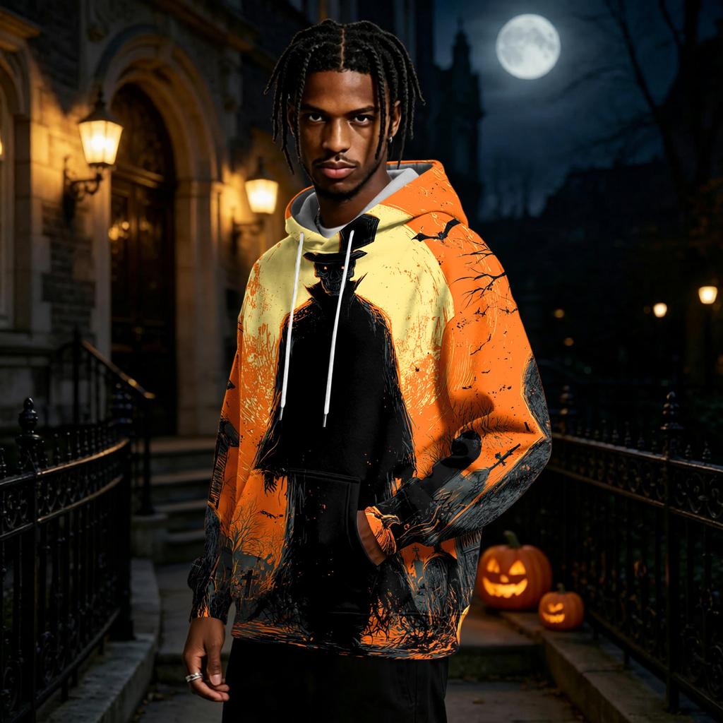 Men's Halloween Printed Long Sleeve Pullover Hoodie