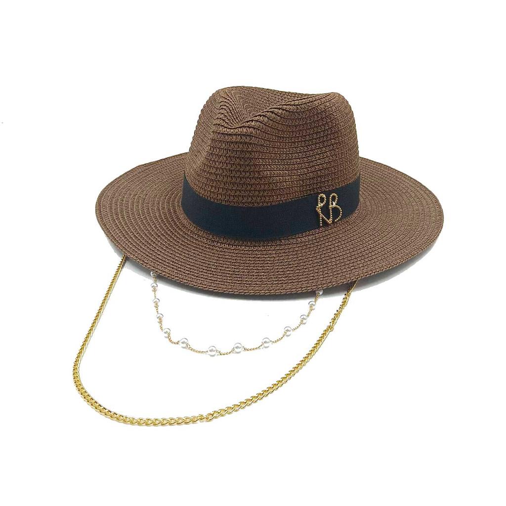 Kedja sommar halmhatt dam utomhus semester solskydd strand solhatt Panama halmhatt chapeau homme