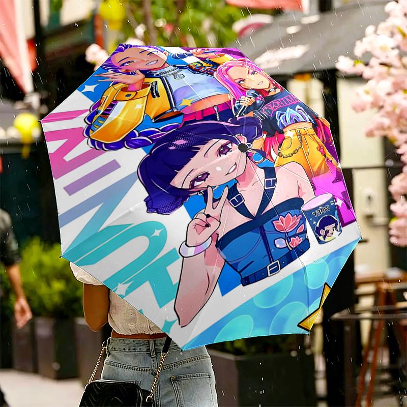 KPop Dämonenjäger Druck Regenschirm Automatisches Öffnen/Schließen - Tragbares Faltbares Design - Tägliche Nutzung für Reisen/Outdoor - Geschenk zum Geburtstag