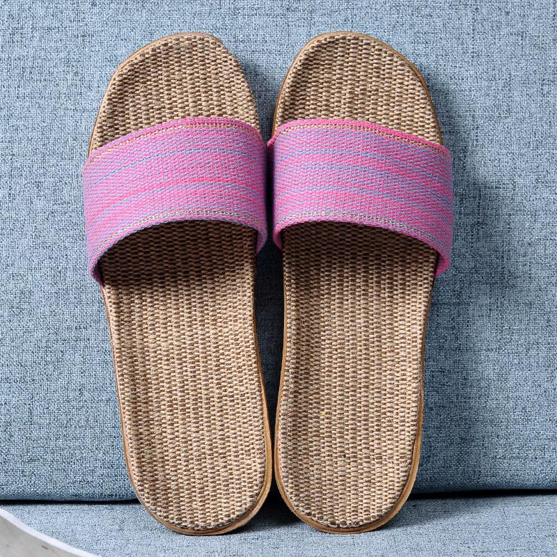 Cotton and Linen Non-Slip Home Slippers for Men and Women – Indoor Summer Slippers with Thick Bottom for Wooden Floors.