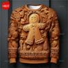 Gingerbread Man Mikiny s 3D tiskem Vintage Veselé Vánoce Grafika Mikina s kulatým výstřihem Móda Ošklivé vánoční mikiny Topy