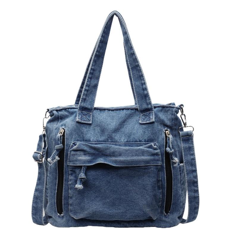 Lazy wind bag women's large-capacity Korean version casual messenger bag commuter work handbag retro denim shoulder bag