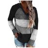 Casual Patchwork V Neck Hooded Sweater Blouse Long Sleeves Women Fashion Tops
