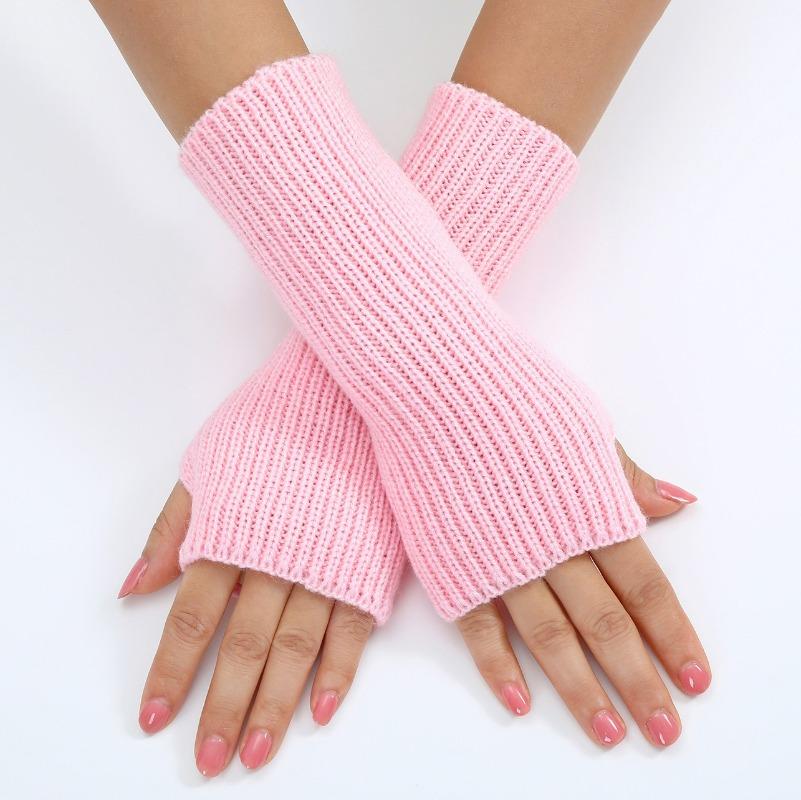 Botvotee Pink Y2k Accessories Sleeves for Women Arm Warmers Winter Knit Fingerless Gloves Cute Arm Guard Half Finger Black Red