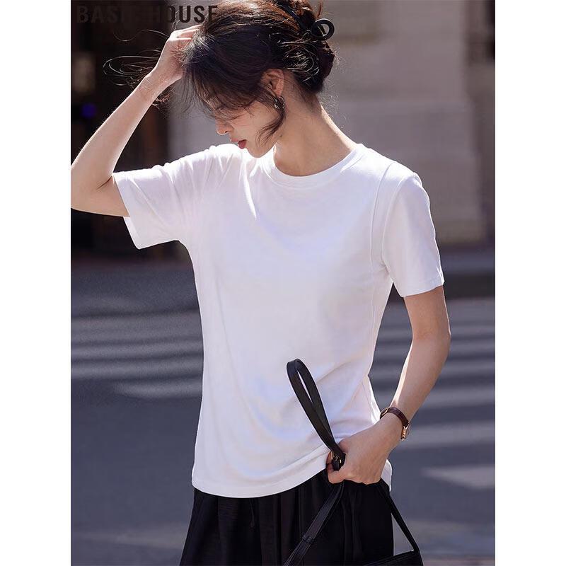 Basic House Women s Simple Round Neck Short Sleeve T-Shirt L белый