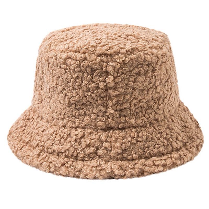 Lamb Wool Plush Hats Solid Color Wide Brims Caps All-match Fall Winter Plush Hat Plush Hat Bucket Hats for Women & Men