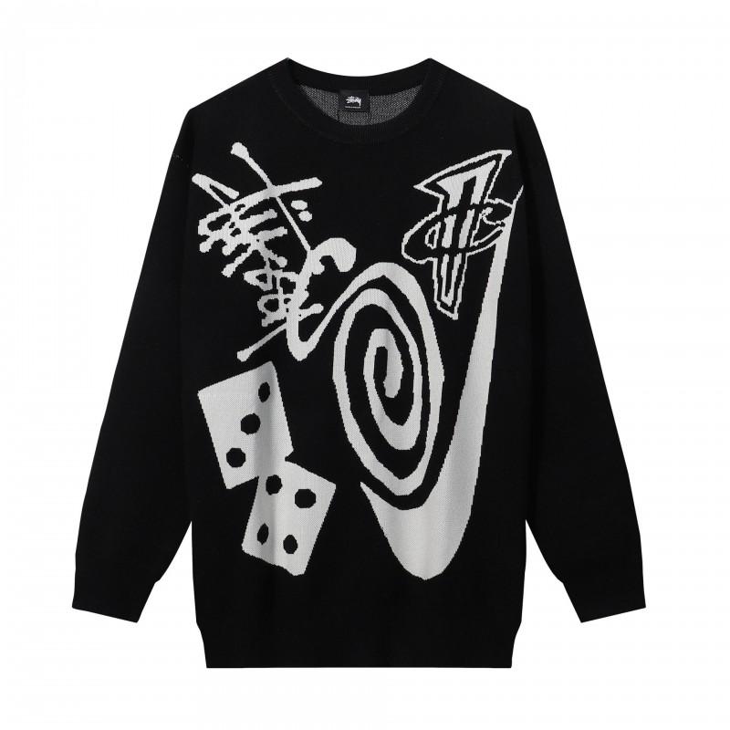 Unisex Baumwollstrickpullover mit geschwungenem Buchstabenaufdruck Lockerer Schnitt Langarm Herren Damen Jugendliche Freizeitkleidung