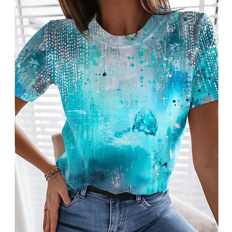 

Женская летняя футболка трендовый принт ретро мода футболки с коротким рукавом повседневные с принтом топы S синий