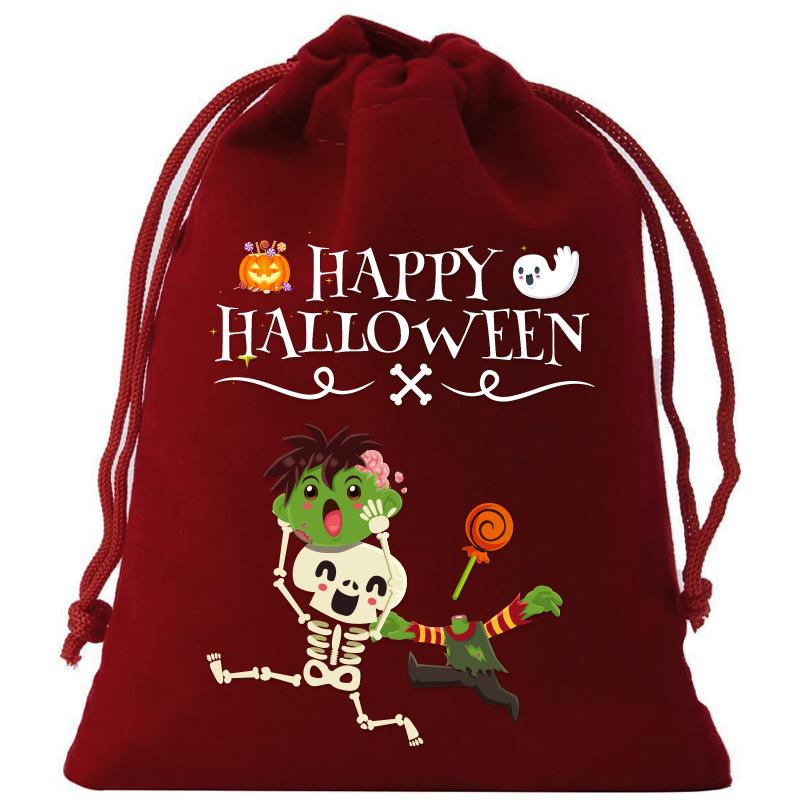 8/12Pcs 2025 New Halloween Gift Bags Children'S Trick-Or-Treat Candy Bags Pumpkin Bags Flannel Drawstring Candy Bags 10X12Cm
