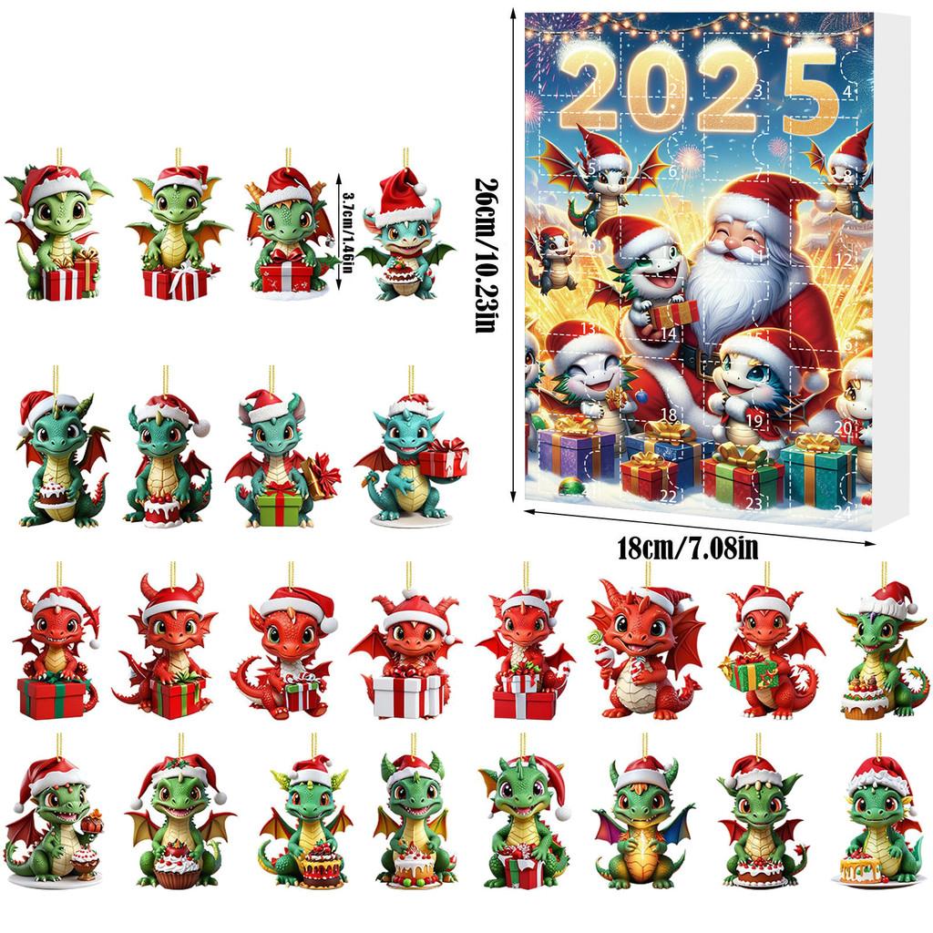 Christmas Countdown Calendar With Dragon Baby Flat Ornaments For Holiday Decor