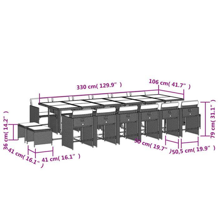 VidaXL Ensemble à Manger de Jardin avec Coussins 17 pcs, Table et Chaise de Terrasse, Meubles de Patio, Mobilier 3211187