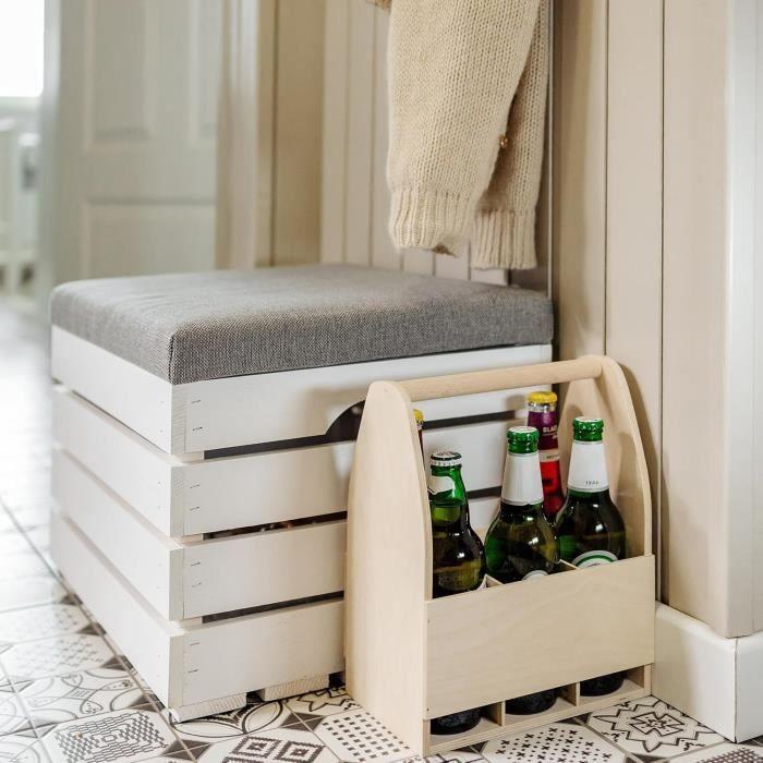 Coffret en Bois - Creative Deco - Porte-Bouteilles - 6 Bières - 24 x 16 x 30 cm - Beige