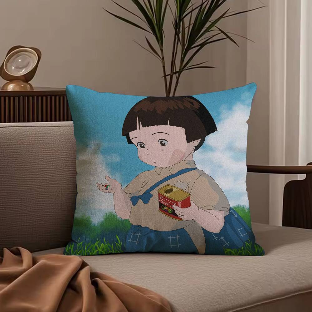 G-Grave of the Fireflies Pillow Case Anti-dustmite Pillowcase Invisible zipper silky short plush Sofa cushion cover