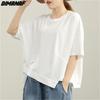 DIMANAF Summer Women T-Shirt Bat Cotton Tshirt Fashion Patchwork Tops Tees Tunic Shirt Loose Casual Solid Oversize Tops&Tees