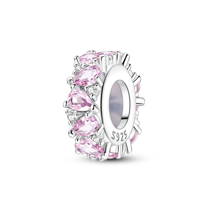 925 Sterling Silver Pink Zirconium Silicone Stopper Clasp Clip Charms Bead Fit Original Bracelet Jewelry