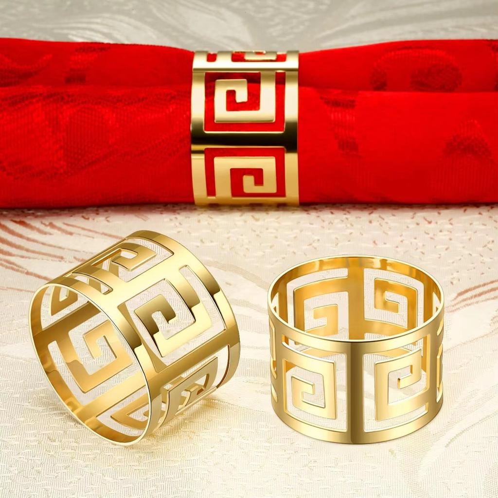 12PCS Napkin Rings with Hollow Out Triangle ,Gold Napkin Ring Holder for Wedding Party Banquet Dinner Serviette Napkin Buckles