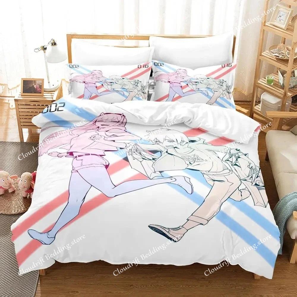 Darling In The Franxx Bettwäscheset Jungen Schlafzimmer Bettbezug Set 3D Spannbettlaken Einzelbett Doppelbett Full Queen King Size Bettbezug Bettset