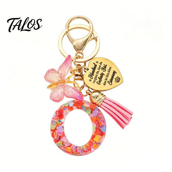 Talos Keychain Pendant, Sequins Initial Letter Charm Key Chain with Butterfly Tassel Stainless Steel Heart Design, A-Z Holder for Bag Purse Backpack