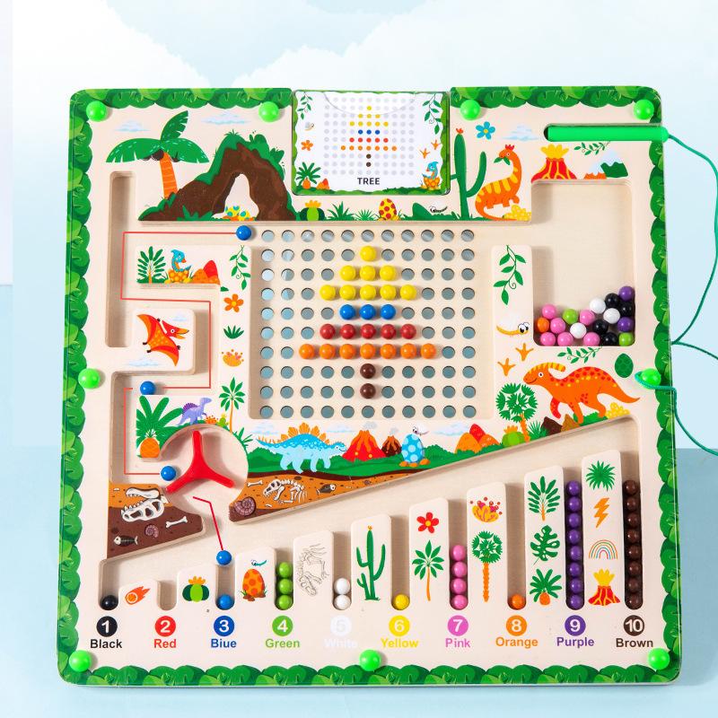 

Деревянная развивающая магнитная головоломка-лабиринт с шариком, динозавр, ходящий по шарику, игра с шариком, цифровая ручка-головоломка