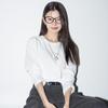 Women's Floral Print Loose Long-Sleeve Cotton T-Shirt - Slim Fit, Round Neck, White, Casual Spring & Autumn Wear
