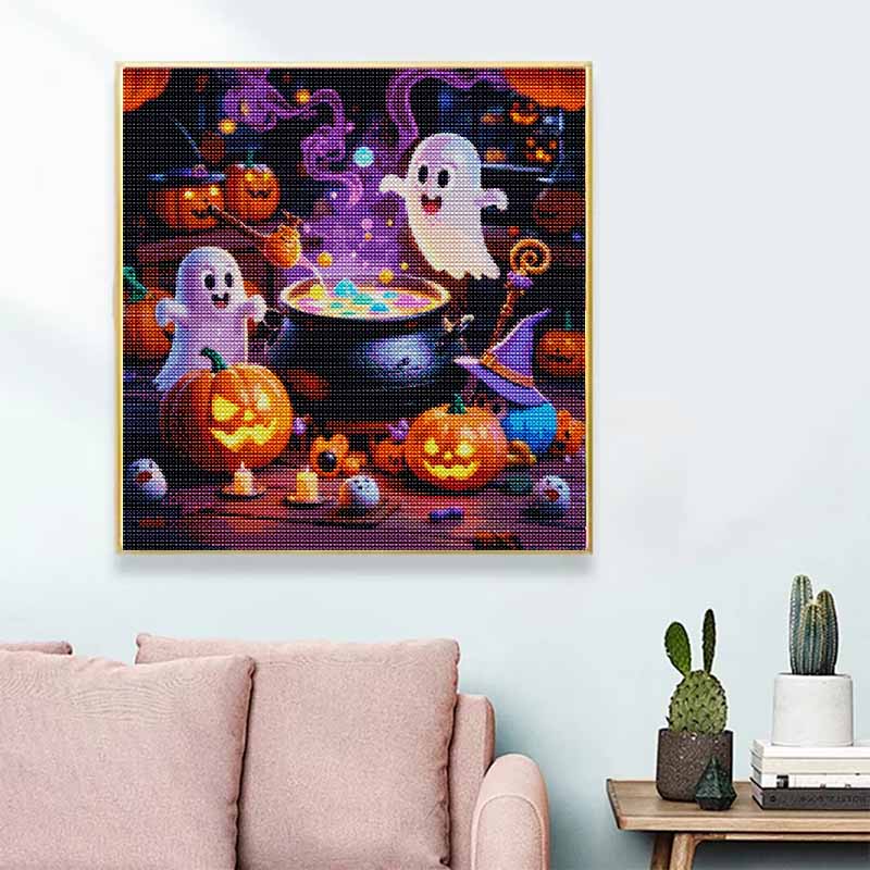 DIY Diamond Art Painting Kit Halloween Ghost Pumpkin Pattern Full Drill Canvas Creative Handmade Craft Gift for Adults Home Decor