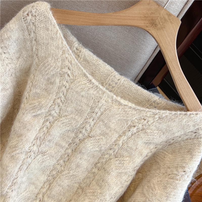 Sweater for Women Winter Cotton Thickened Pullover Round Neck Knitted Stretchy Long Sleeve Oversize Jumper Sweater Tops