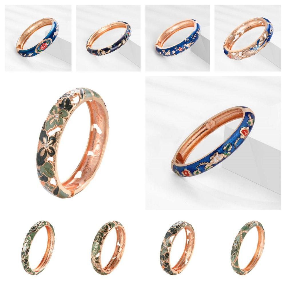 Cheongsam accessories Filigree Enamel Bangle Hanfu Accessories Hollow Out Flower Bracelet Girls