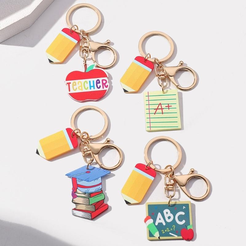 4PCS Playful Stationery And Pencil Shaped Keychains Perfect For Academic Celebrations And Student Incentives