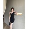 French New Spice Girls Women's Metal Buckle Slanted Shoulder Suspender Skirt Summer Dress Celebrity Sexy Hip Dress