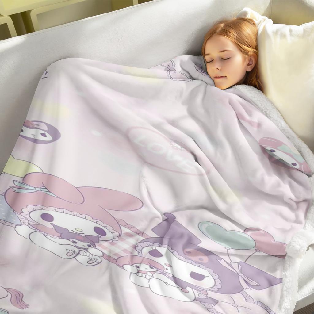 Kuromi Cartoon Blanket Custom Kawaii Fluffy Modern Winter Plush Furry Children Printed Reactive Printing And Throws