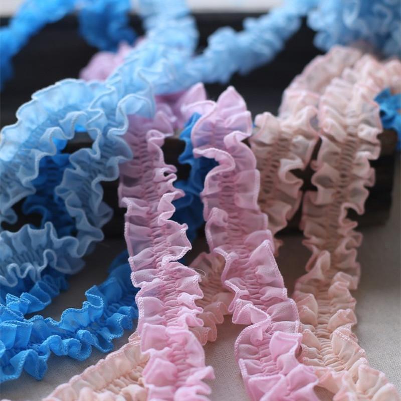 Bright Cartoon Color Chiffon Center Pleated Lace Ribbon DIY Children's Clothing Skirt Headband Headgear Hat Handcraft Materials