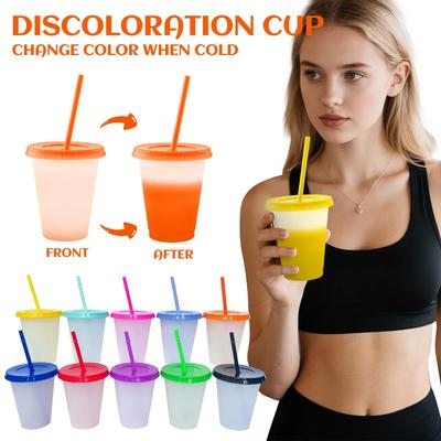 Lot de 10 gobelets thermosensibles à 10 couleurs changeant de couleur (473 ml) avec paille. Réutilisables.