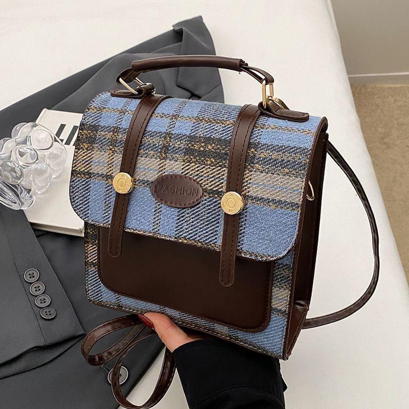 Fashion Women's Handbag Minimalist Plaid Backpack with Adjustable Strap, Casual Versatile Travel Daypack