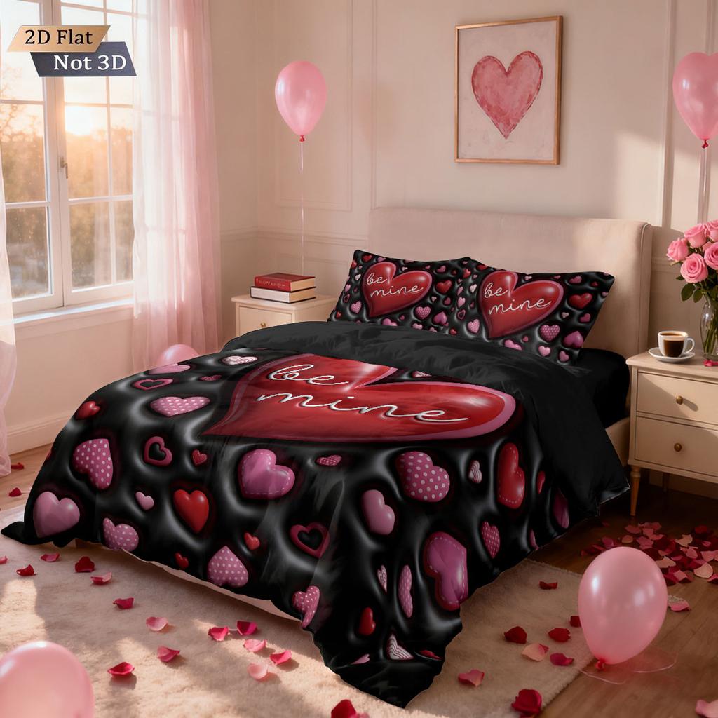 3pcs Valentine's Day Romantic Love Imitation 3D Print Coreles Down Duvet Cover Set Multi Size Bedrom Beding Decoration