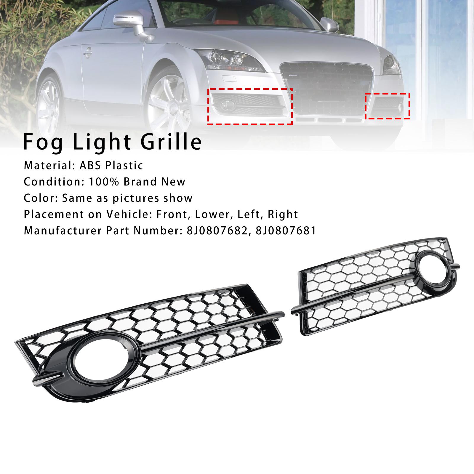 

2PCS Fog Light Cover Grille Grill 8J0807682 8J0807681 Fit TT MK2 2007-2010