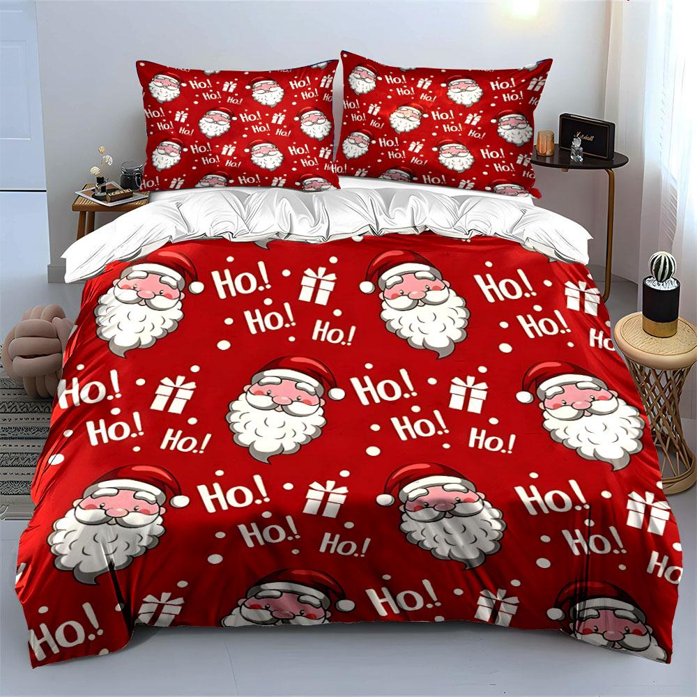 Red Santa Pattern Bedding Set Bedding Duvet Cover Set Duvet Cover Pillowcases (1 * Duvet Cover 2 * Pillowcases, without duvet insert)