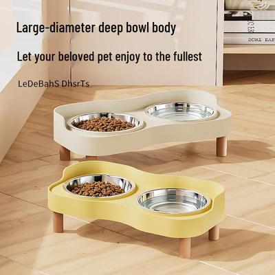 Anti-tip Stainless Steel Pet Bowl Set: Double Cat & Dog Bowls with Eco-friendly PP Base, Protects Cervical Vertebrae & Prevents Splashing