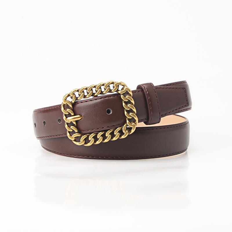 

Women s Retro Chain Buckle Leather Belt - Trendy, Versatile & Stylish Waist Accessory for Jeans кавовий