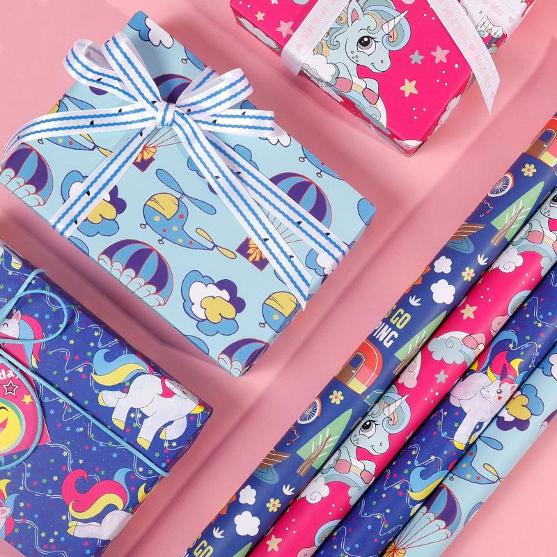 4 Pcs Cartoon Unicorn Wrapping Paper Roll for Wedding Kids Birthday Holiday Baby Shower Gift Wrap Craft Paper Decor Gifts