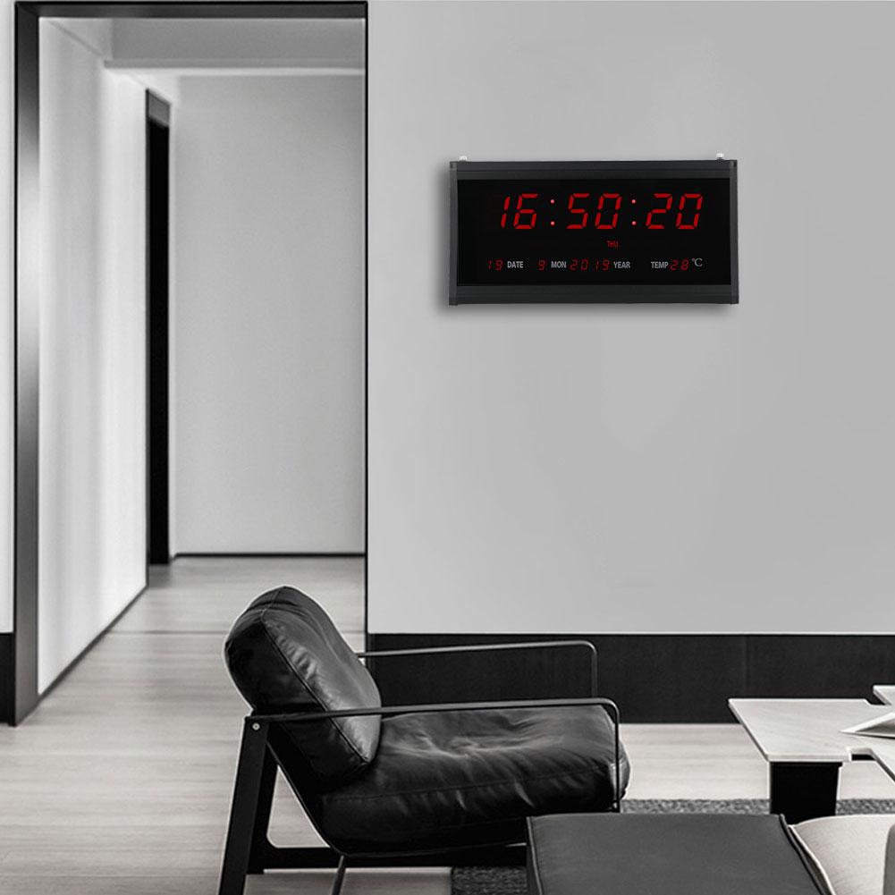 Fashion Wall Mount Digital Clock LED Electric Modern Day Date Calendar Living Room Bedroom Office