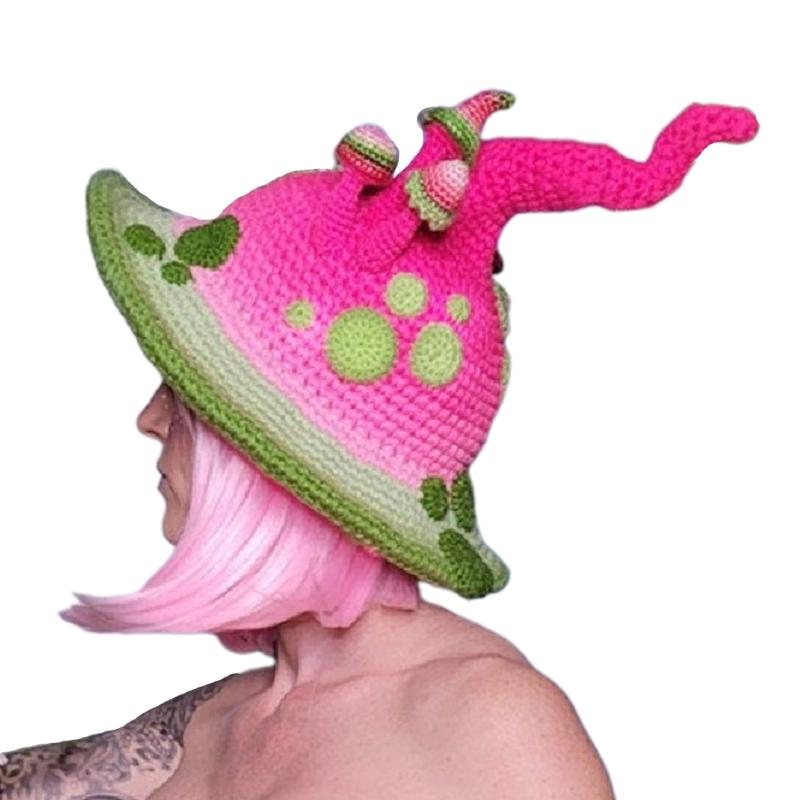 Halloween Knitted Fairy Hat with Mushroom Decor Wizard Hat Men Women Party Headgear Cosplay Hat Festivals Party Props