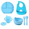 7pcs/set Baby Silicone Tableware Cartoon Printed Bibs Sucker Bowl Plate Cup Spoon Fork Sets Non-slip Children's Dishes BPA Free