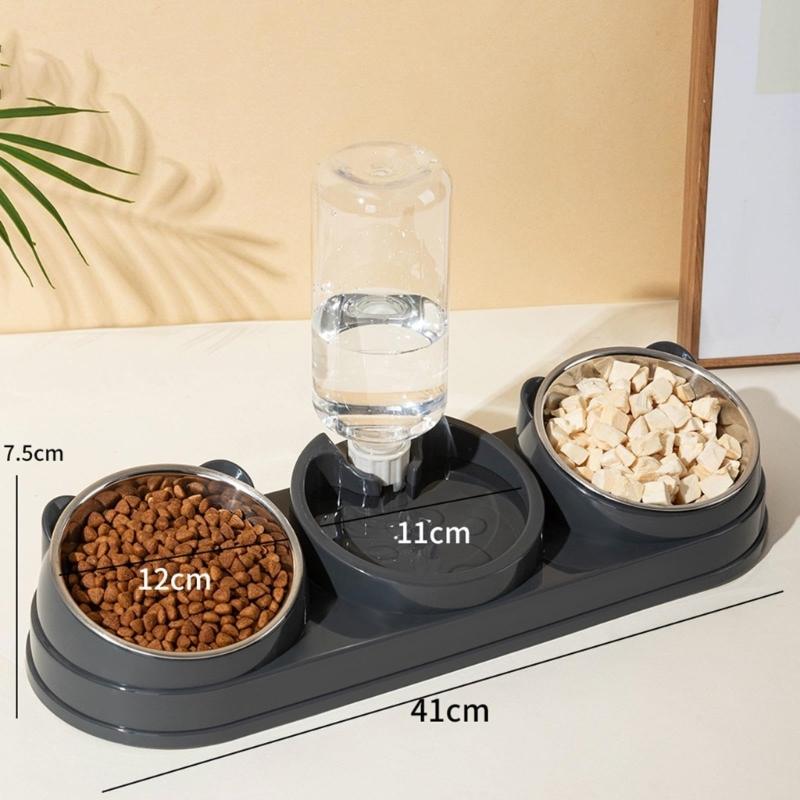 Double Bowl Pet Food Water Dish Feeder For Dog Cats Daily Feeding with Automatic Water Dispenser For Pet Dry Wet Food