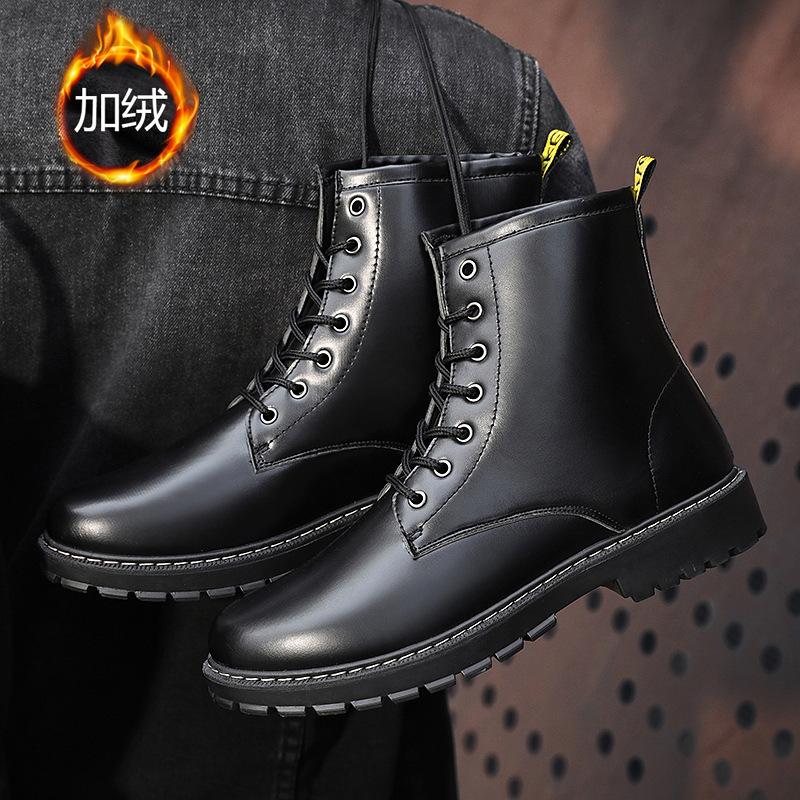 Autumn new Martin boots men's British style black leather boots casual trend warm high top boots fashion