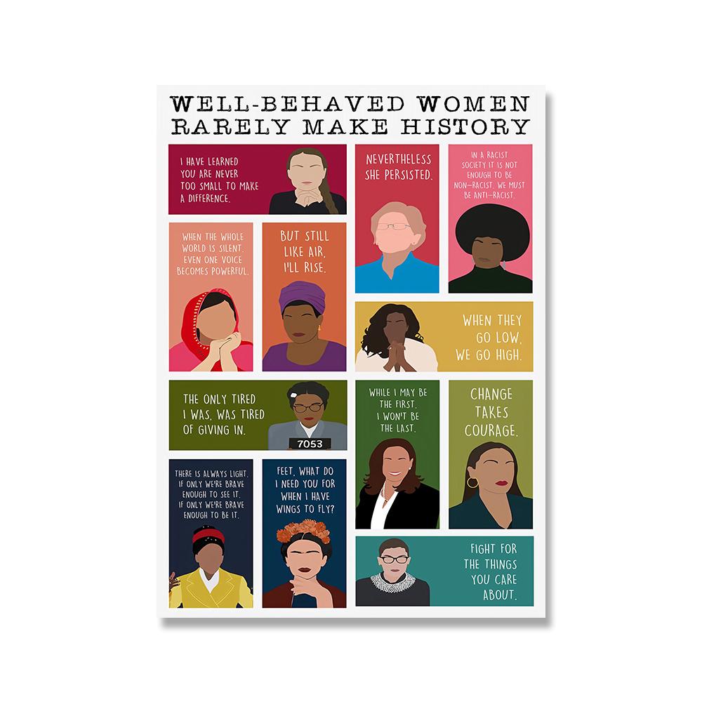 

Женщины с хорошим поведением редко делают исторические постеры, Настенный декор, художественная феминистская сила, холст, живопись, картины для гостиной, домашний декор 21x30cm No Framed белый
