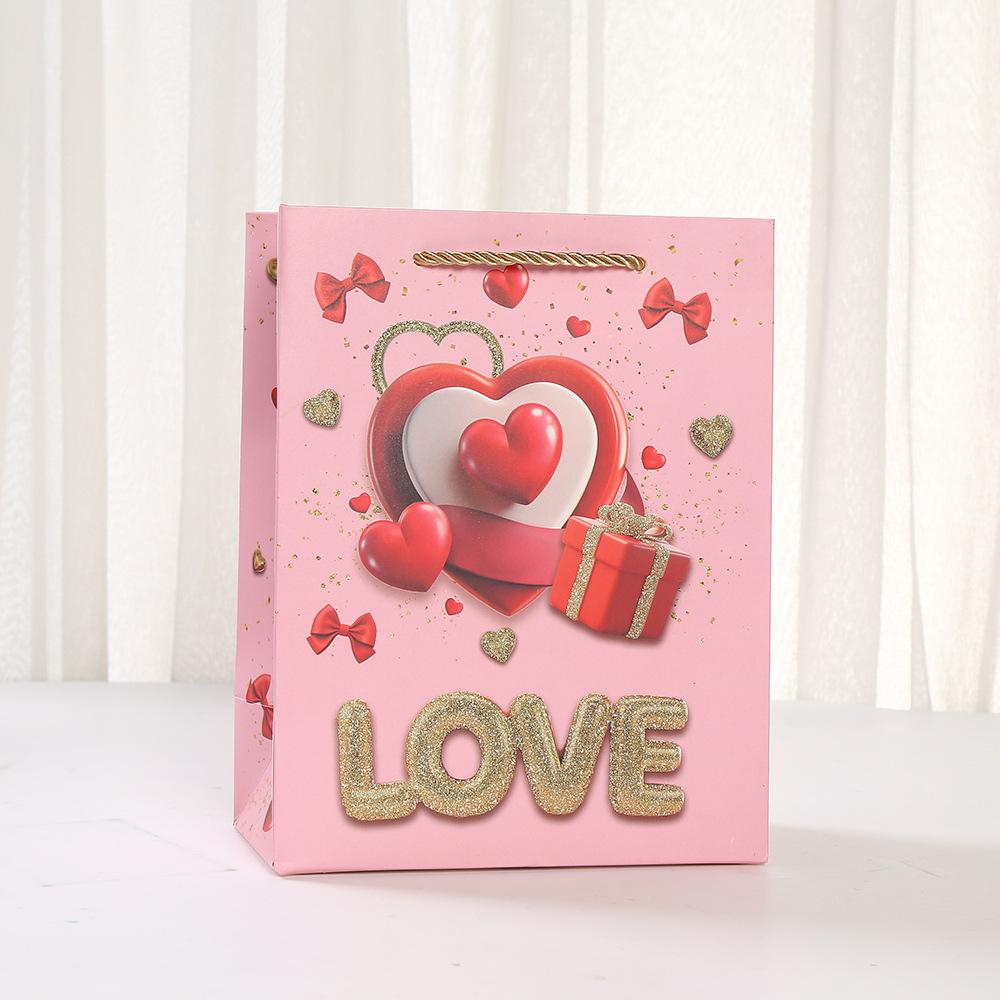 12pcs Valentines Day Gift Tote Bags Pink Hearts and Balloons Paper Present Bags Romantic Party Favor Shopping Bags