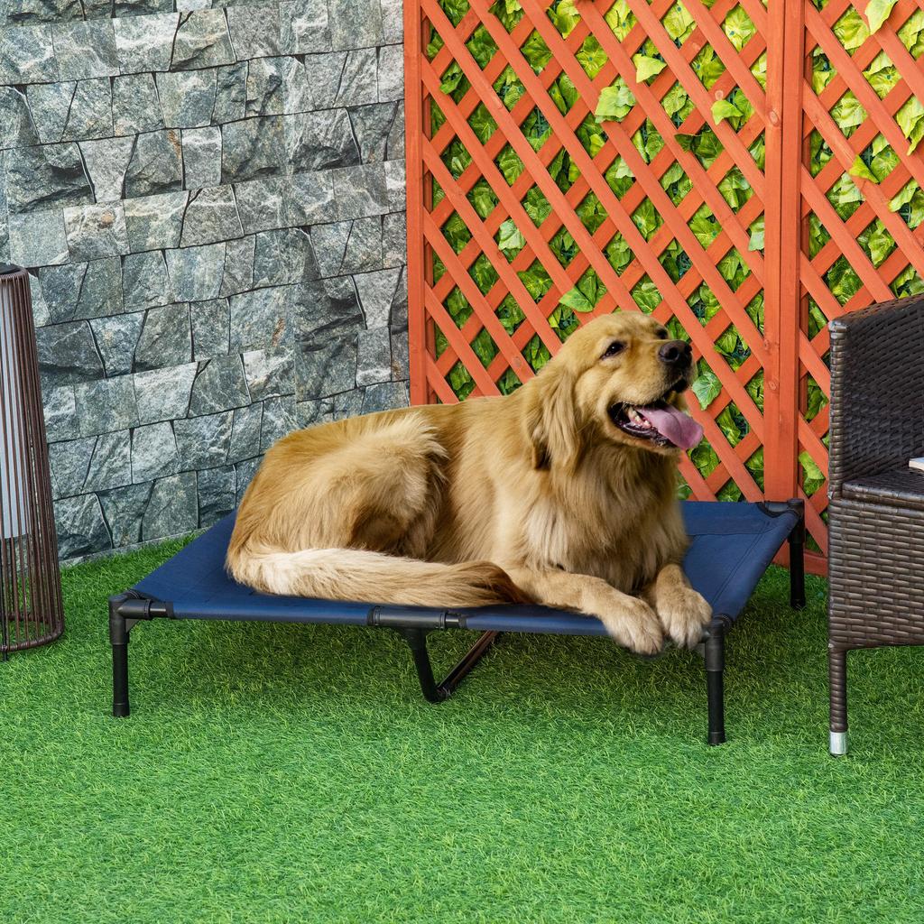 Raised Dog Bed Cat Elevated Lifted Puppy Pet Elevated Cot Portable Camping Basket – Blue (Large)